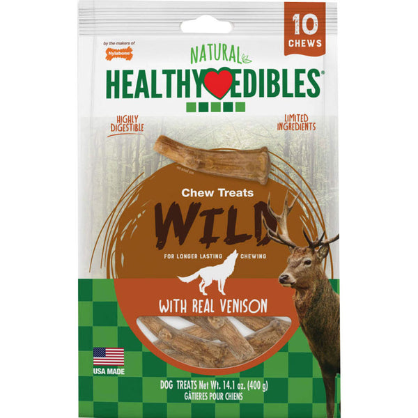 Nylabone Healthy Edibles Wild Natural Antler Venison Flavor Wolf Size Dog Treats for Dogs Up to 50 lb 10 pk