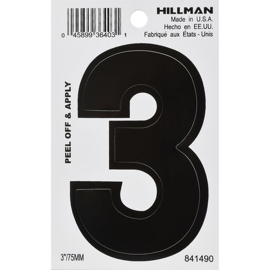 Hillman 3 in. Black Vinyl Self-Adhesive Number 3 1 pc (Pack of 6)