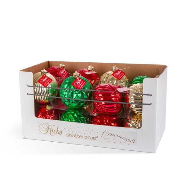 Krebs Gold/Green/Red Shatterproof Ornaments (Pack of 16)