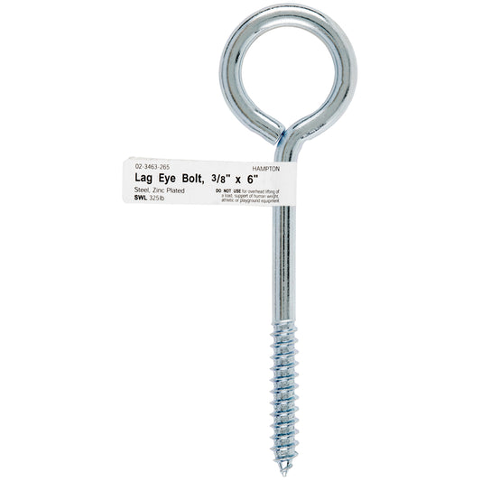 Hampton 3/8 in. X 6 in. L Zinc-Plated Steel Lag Thread Eyebolt Nut Not Included (Pack of 10)