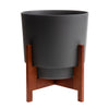 Bloem Charcoal Plastic Round Hopson Planter 14.5 H x 16 Dia. in. with Stand