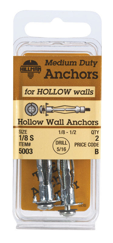 Hillman 1/8 in. Dia. x 1 1/2 in. L Metal Round Head Hollow Wall Anchors 2 pk (Pack of 10)