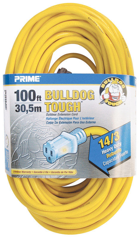 Prime Bulldog Tough Outdoor 100 ft. L Yellow Extension Cord 14/3 SJTOW