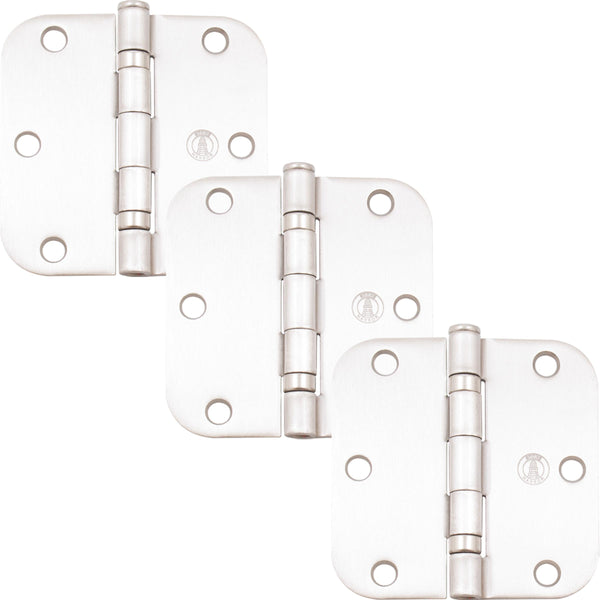 3-1/2" 5/8R Ball-Bearing Hinge 3/pk - Satin Nickel