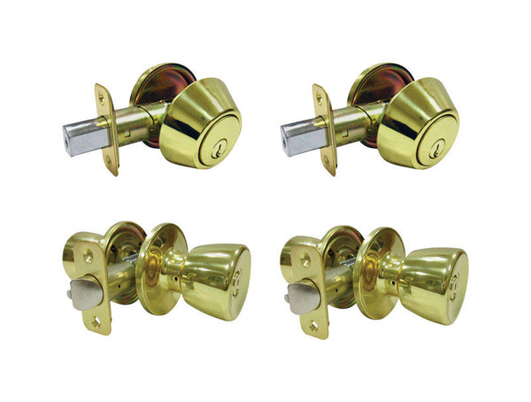 Faultless Tulip Polished Brass Entry Knob and Single Cylinder Deadbolt