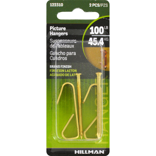 Hillman AnchorWire Brass-Plated Gold Conventional Picture Hanger 100 lb. 2 pk (Pack of 10)