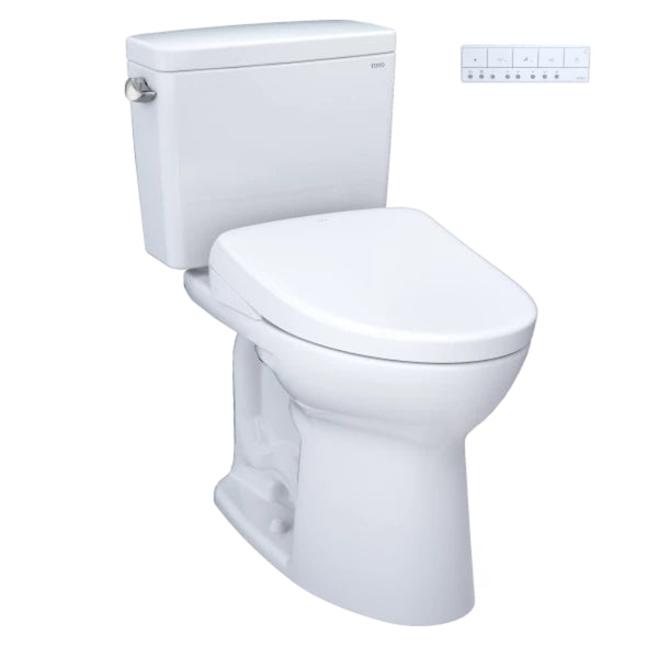 Inodoro alargado de dos piezas TOTO® Drake® WASHLET®+ TORNADO FLUSH® de 1.6 GPF y asiento de bidé contemporáneo S7 con descarga automática, blanco algodón - MW7764726CSGA#01