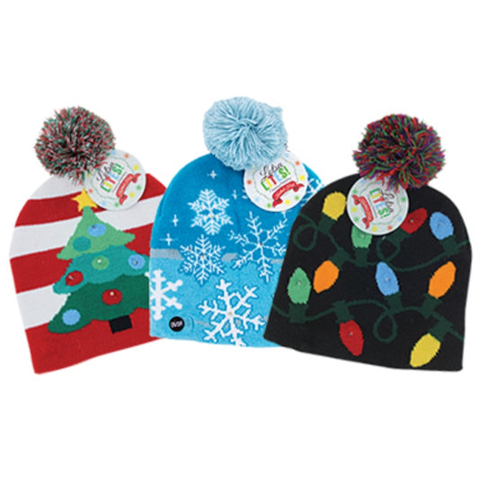 Lotsa Lites Christmas Knitted Hat Acrylic 1 pk (Pack of 24)