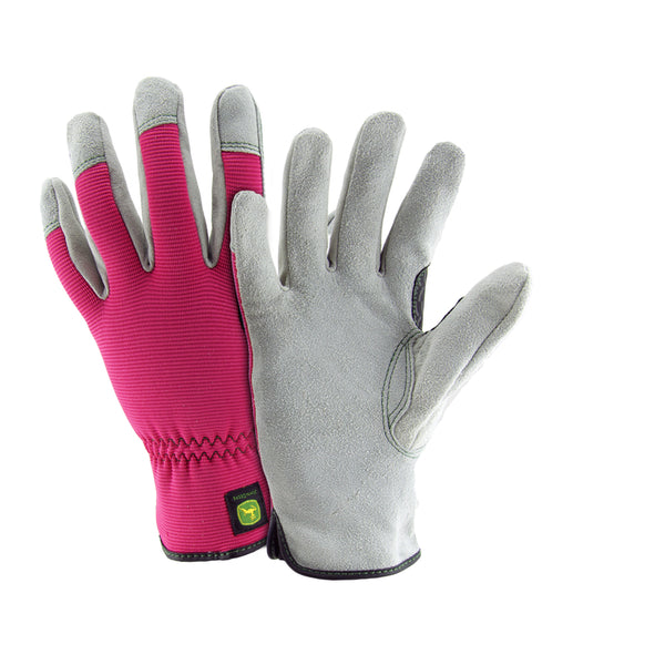 West Chester John Deere Women's Leather/Spandex Performance/Hi-Dexterity Work Gloves Pink L 1 pair (Pack of 3)