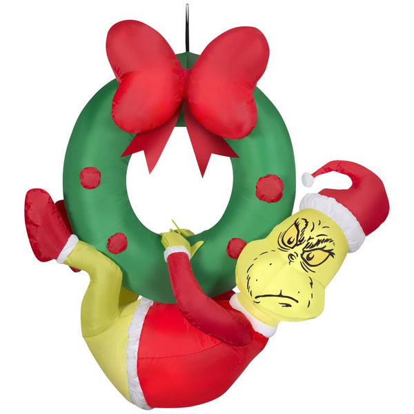 Gemmy Grinch Hanging from Wreath 4 ft. Inflatable
