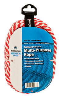Wellington 3/8 in. D X 50 ft. L Red/White Solid Braided Poly Derby Rope