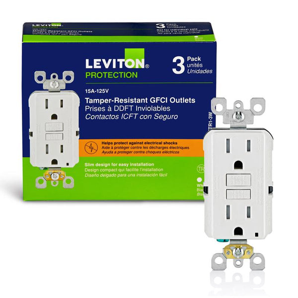 Leviton SmartlockPro 15 amperios 125 V Duplex Blanco GFCI Tomacorriente 5-15R Paquete de 3