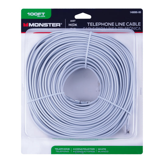 Monster Cable Just Hook It Up 100 ft. L White Modular Telephone Line Cable (Pack of 2)