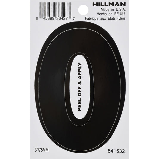 Hillman 3 in. Black Vinyl Self-Adhesive Letter O 1 pc (Pack of 6)
