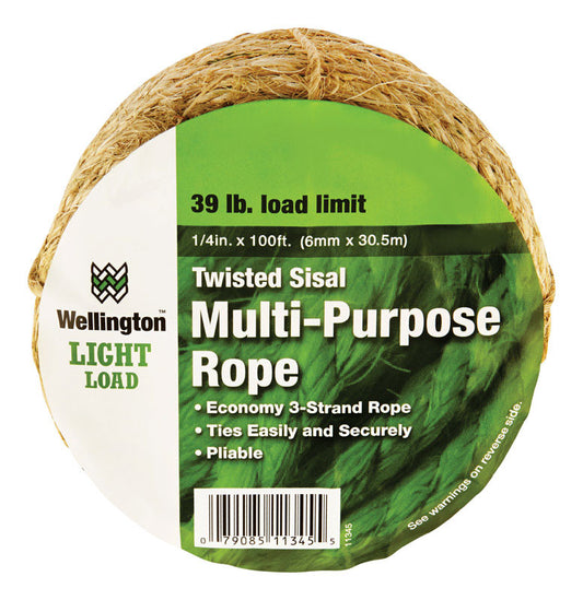 Wellington 1/4 in. D X 100 ft. L Natural Twisted Sisal Rope