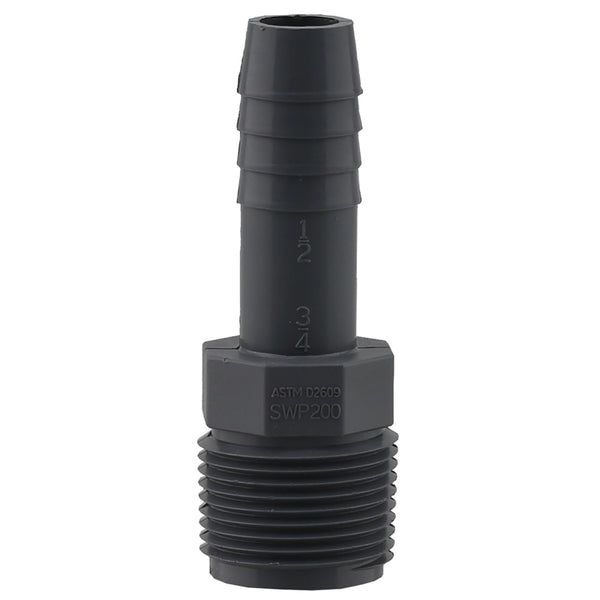 Adaptador macho reductor de polipropileno con inserto MPT de 3/4 pulg. x 1/2 pulg. de diámetro interior de Boshart Industries, 1 paquete