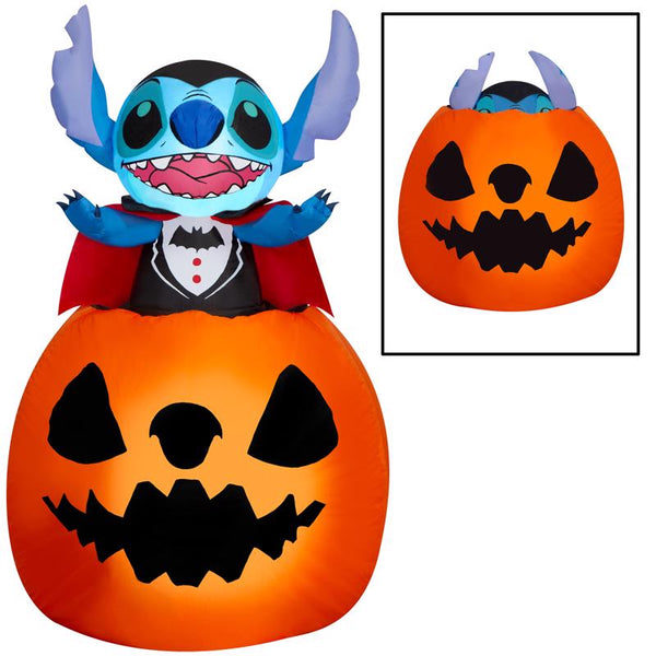 Inflable Stitch de Disney de 5 ft. con iluminación previa, saliendo de una calabaza