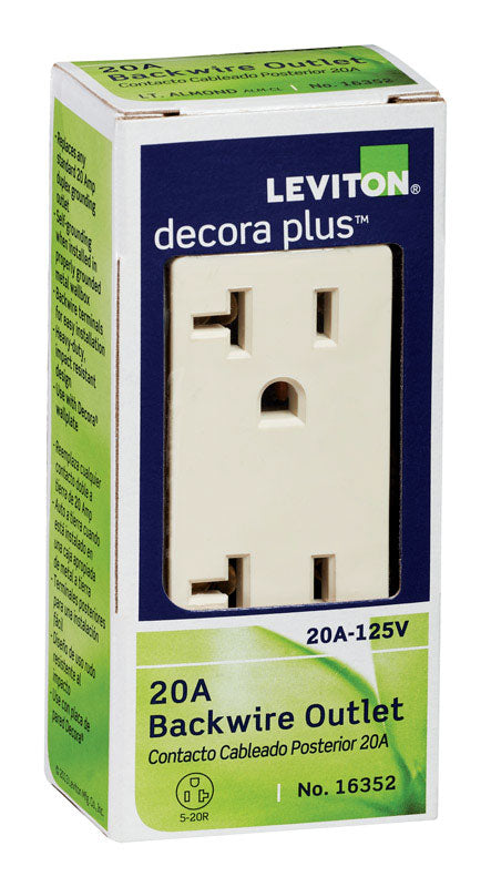 Leviton Decora Plus 20 amps 125 V Duplex Light Almond Outlet 5-20R 1 pk