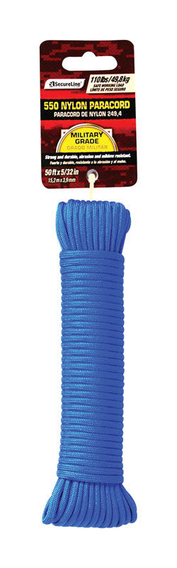 SecureLine 5/32 in. D X 50 ft. L Blue Braided Nylon Paracord