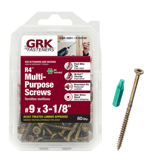 GRK Fasteners R4 No. 9 X 3-1/8 in. L Star Coated Multi-Purpose Screws 80 pk