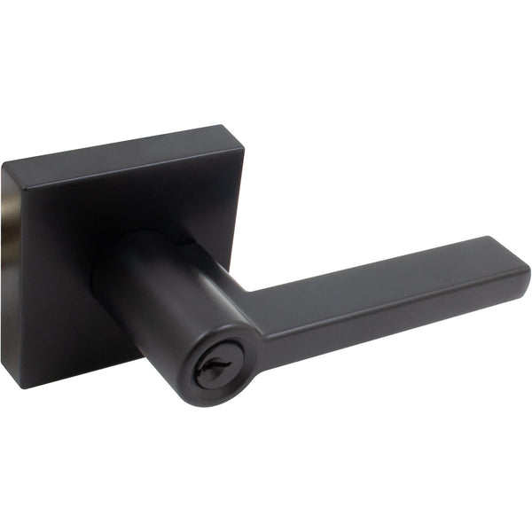 Vienna Door Lever with Square Rosette, Entry Latch, SC Keyway, Matte Black by Stone Harbor Hardware