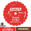 Diablo Tracking Point 7-1/4 in. Dia. x 5/8 in. Carbide Framing Saw Blade 24 teeth 3 pk