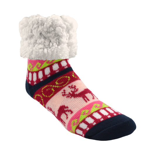 Pudus Unisex Classic Reindeer Raspberry One Size Fits Most Slipper Socks Red (Pack of 3)
