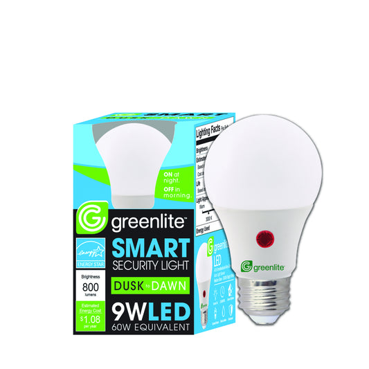 Greenlite A19 E26 (Medium) LED Dusk to Dawn Bulb Bright White 60 Watt Equivalence 1 pk