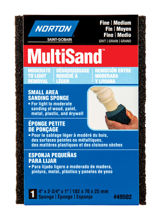 Norton MultiSand 4 in. L x 2-3/4 in. W x 1 in. 80/120 Grit Fine/Medium 2-Sided Sanding Sponge