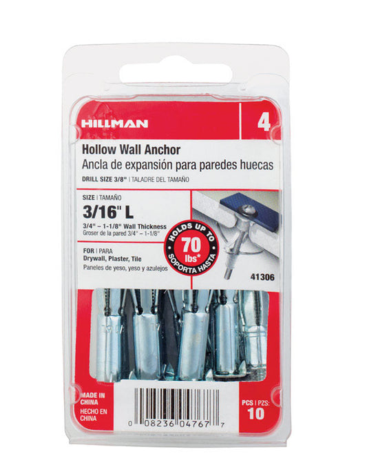 Hillman 3/16 in. Dia. x 3/16 Long in. L Metal Pan Head Hollow Wall Anchors 10 pk (Pack of 5)