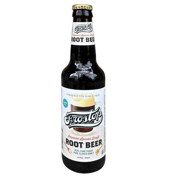 Refresco de cerveza de raíz Frostop con azúcar de caña, 12 oz, 1 paquete (paquete de 24)