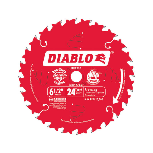 Diablo Tracking Point 6-1/2 in. D X 5/8 in. TiCo Hi-Density Carbide Framing Blade 24 teeth 1 pk