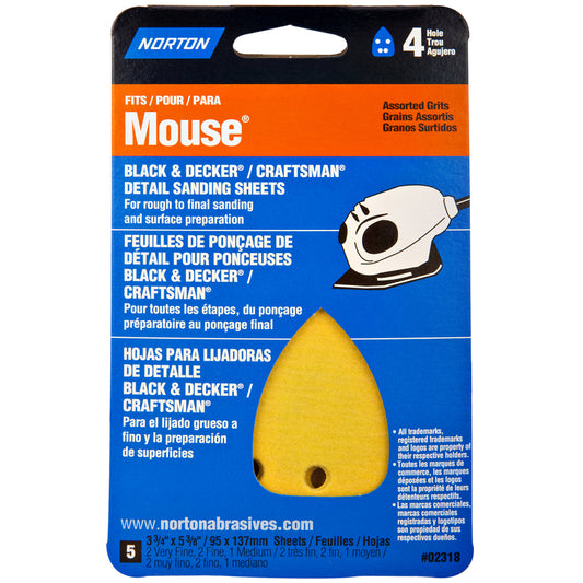 Norton MultiSand 5-3/8 in. L X 3-3/4 in. W Aluminum Oxide Mouse Sandpaper 5 pk