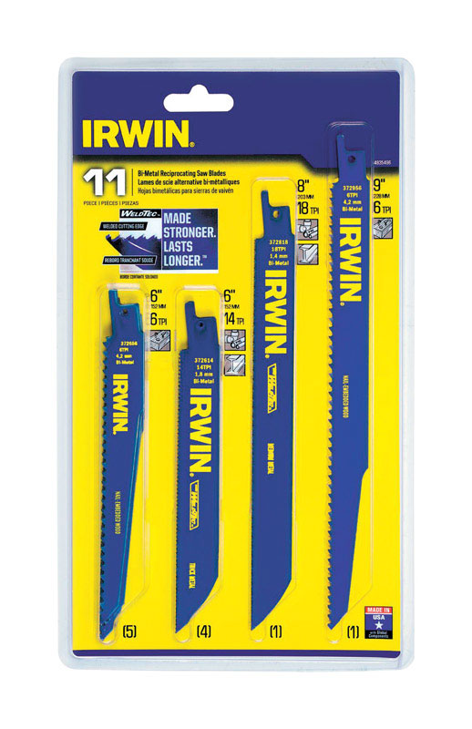 Irwin Assorted in. Bi-Metal Reciprocating Saw Blade Set Multi TPI 11 pk