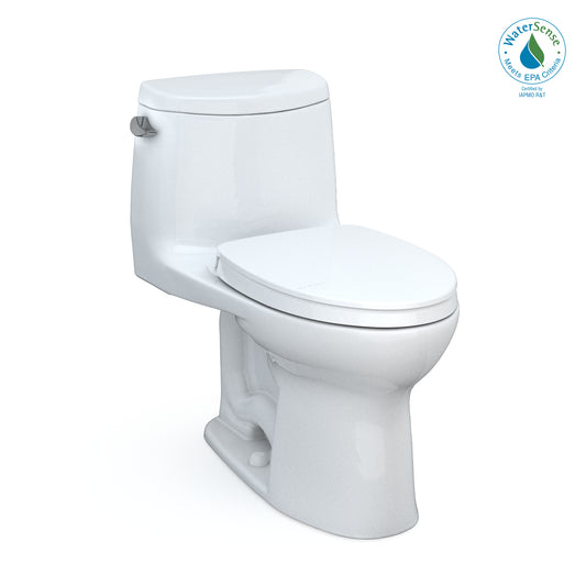 TOTO® UltraMax® II One-Piece Elongated 1.28 GPF Universal Height Toilet with CEFIONTECT and SS124 SoftClose Seat, WASHLET+ Ready, Cotton White - MS604124CEFG#01
