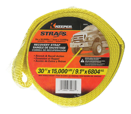 Keeper 3 in. W X 30 ft. L Yellow Vehicle Recovery Strap 15000 lb 1 pk