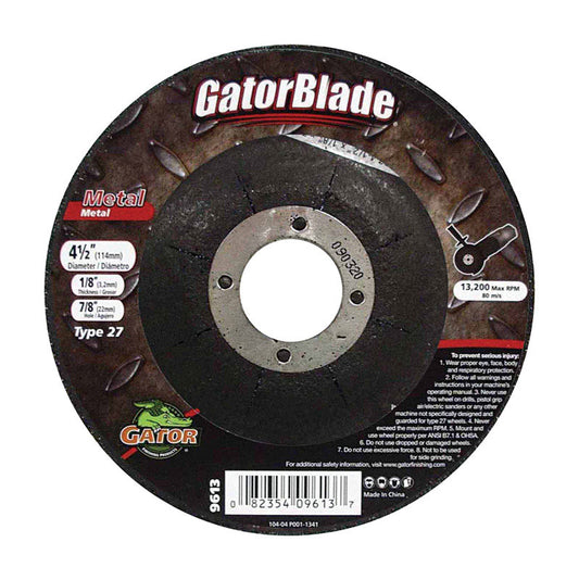 Gator 4-1/2 in. D X 7/8 in. in. Metal Grinding Wheel
