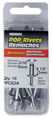 Aluminum Rivets, Short, 3/16-In. Dia., 18-Pk. (Pack of 5)