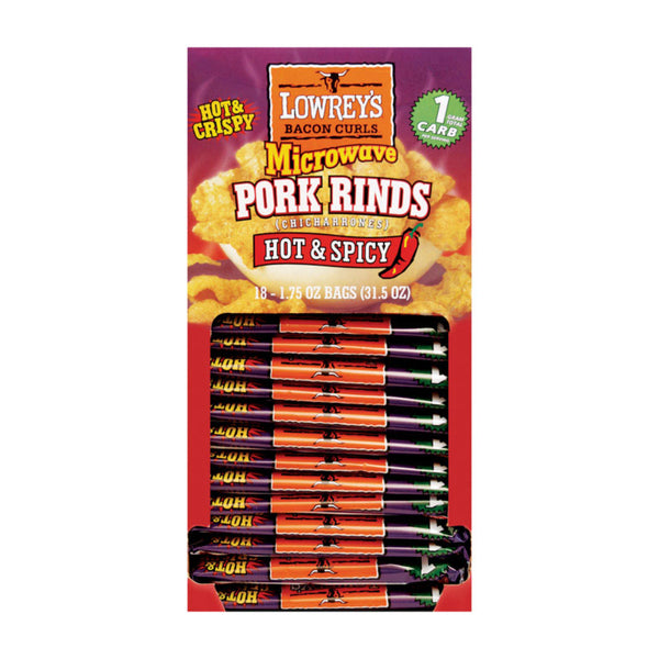 Chicharrones de cerdo picantes para microondas de Lowrey's, paquete de 1,75 oz (paquete de 18)