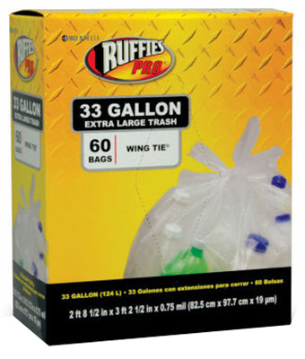 Ruffies Pro 1124909 33 Gallon Clear X-Large Trash Bags 60 Count  (Pack Of 6)