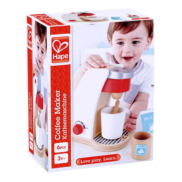 Cafetera de madera Hape para jugar, 6 piezas