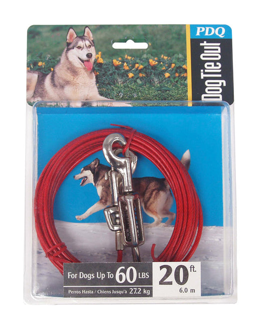 PDQ Red Vinyl Coated Cable Dog Tie Out Large