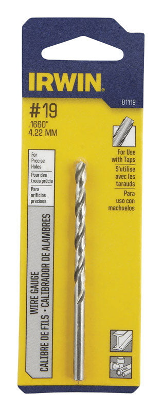 Irwin #19 X 3-1/4 in. L High Speed Steel Jobber Length Wire Gauge Bit Straight Shank 1 pk