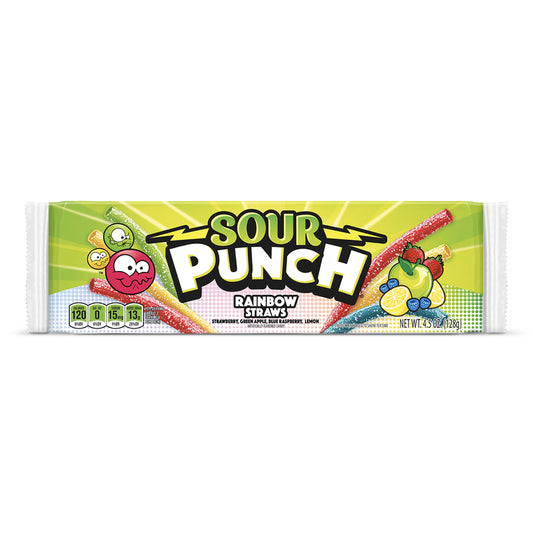 Sour Punch Rainbow Straws Candy 4.5 oz (Pack of 24)