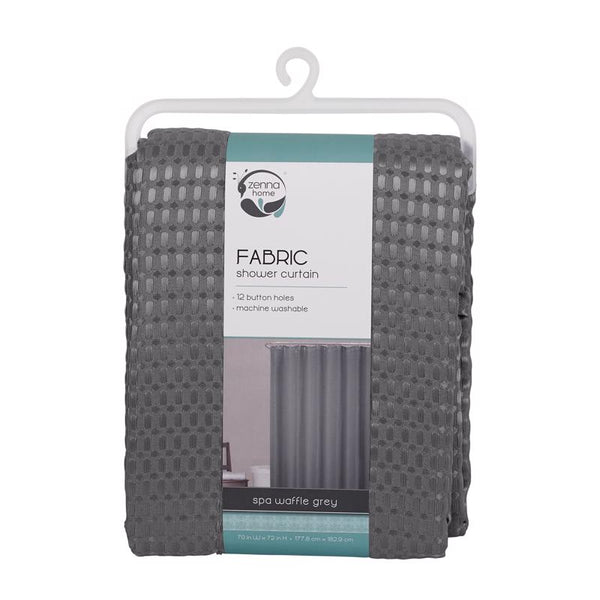 Cortina de ducha de tela Zenna Home, gris con diseño de spa tipo gofre, 72 in. de alto X 70 in. de ancho (paquete de 3)