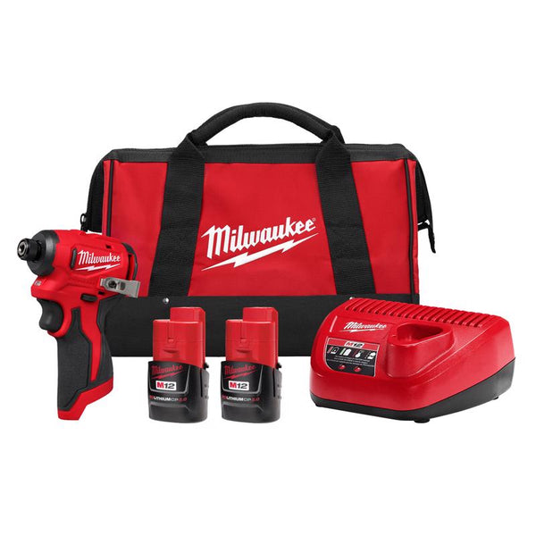 Kit de atornillador de impacto inalámbrico Milwaukee de 1/4 pulg. sin escobillas (batería y cargador)