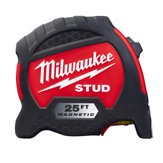 Milwaukee  STUD  25 ft. L x 1-5/16 in. W Magnetic  Tape Measure  Black/Red  1 pk