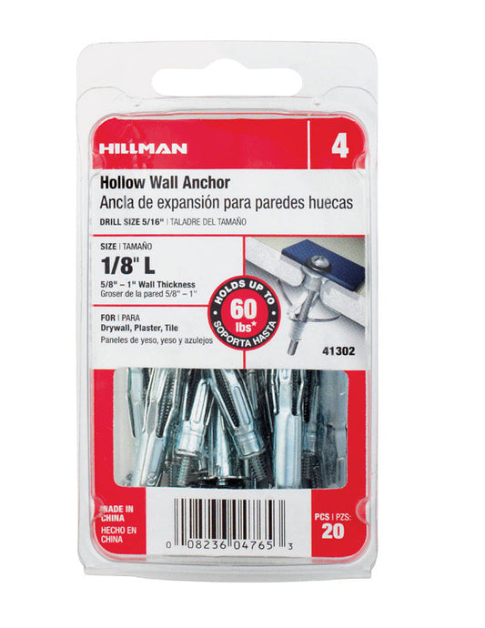 Hillman 1/8 in. Dia. x 1/8 Long in. L Metal Pan Head Hollow Wall Anchors 20 pk (Pack of 5)