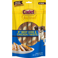 Cadet Gourmet Rawhide Twists with Chicken Dog Treats 8 in 6 pk