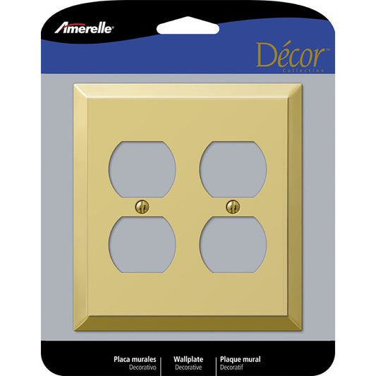 Amerelle Century Polished Brass Beige 2 gang Stamped Steel Duplex Outlet Wall Plate 1 pk